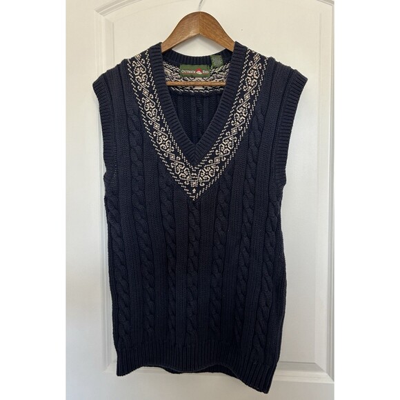 Outback Red Sweaters - Outback Red Sweater Vest Large Cable Knit 100% Cotton Navy Preppy Academia VTG